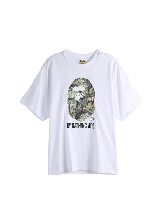 A Bathing Ape White Tree Edge Camo Logo-Print T-Shirt for men