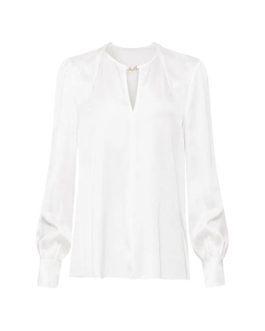 Nissa White Satin Viscose V-Neck Top