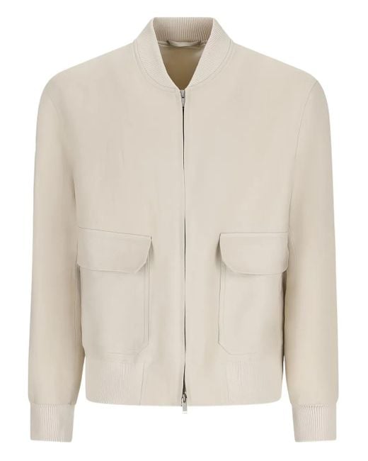 Bomber Con Zip E Tasca Con Patta di Lardini in Natural da Uomo