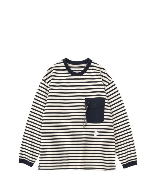 And Wander White T-Shirt À Poche Poitrine Rayée for men