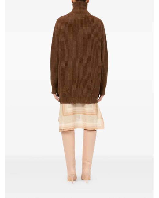 MM6 by Maison Margiela Brown Ribbed Zip-Up Cardigan
