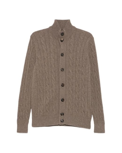 FILIPPO DE LAURENTIIS Brown Cable-Knit Cardigan for men