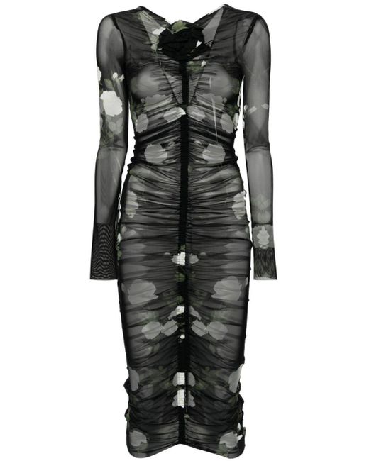 Magda Butrym Black Semi-transparentes Kleid mit Raffung