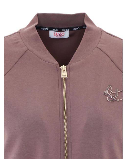 Liu Jo Purple Sequin-Embellished Zip-Up Sweater