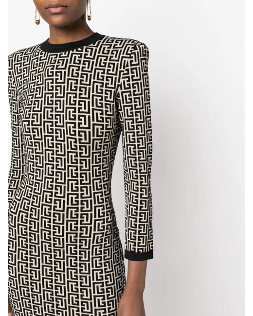 Balmain Black Geometric Jacquard Wool Dress For