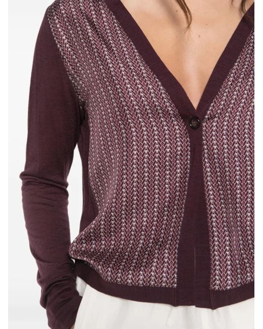 Whyci Purple Patterned V-Neck Cardigan