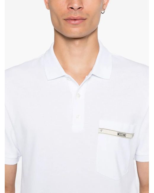 Moschino White Logo-Detail Polo Shirt for men