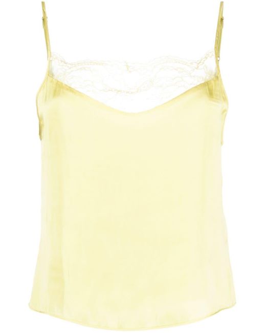 Maje Yellow Lace-trimmed Satin Camisole Top