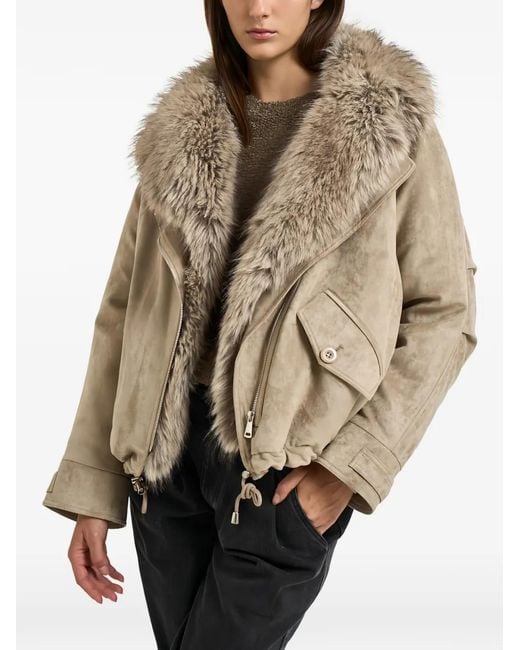 Valentini Natural Faux-Fur Trim Drawstring Coat