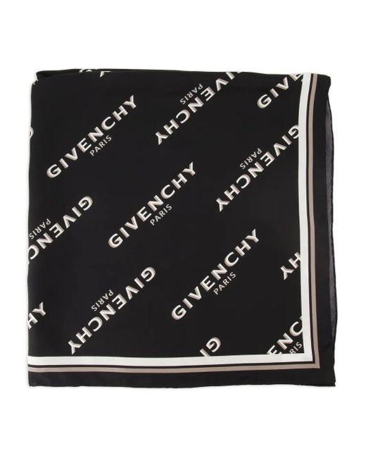 Givenchy Black Logo-Pattern Silk Scarf