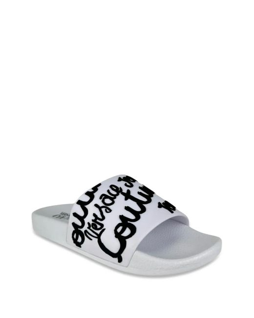 Versace Jeans Couture White Logo-Print Slides