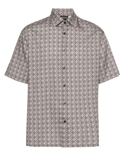 Emporio Armani Gray Short-sleeve Logo Pattern-print Shirt for men