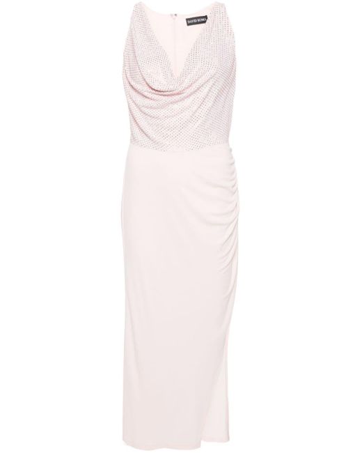 David Koma White Rhinestone-embellished Ruched Gown
