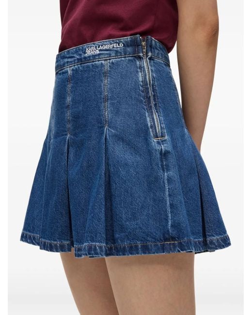 Karl Lagerfeld Blue Pleated Denim Mini Skirt