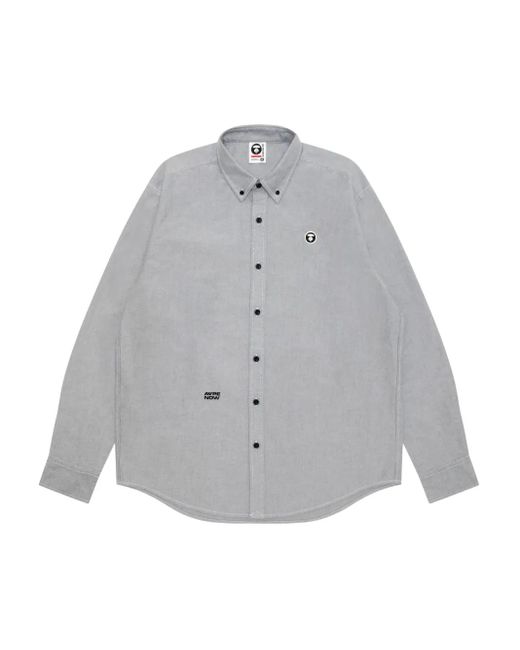 Aape By A Bathing Ape Gray Logo-Embroidered Button-Down Shirt for men