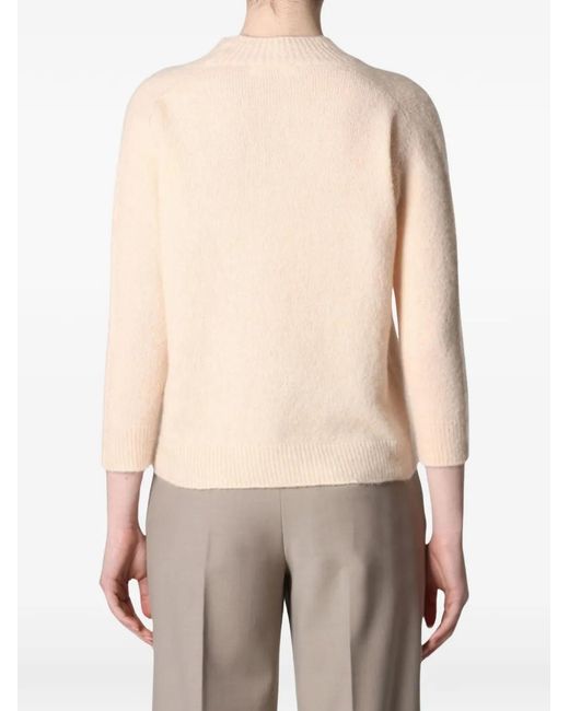 Roberto Collina Natural Three-Quarter-Sleeve Mock-Neck Sweater