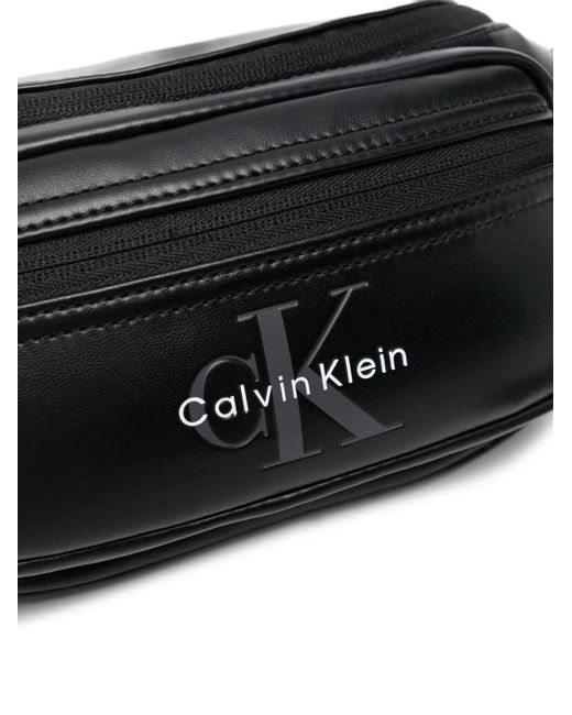 Calvin Klein Black Logo-Print Zip-Fastening Belt Bag for men