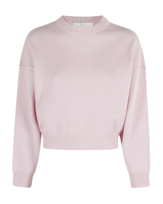 Tela Cropped Trui Met Ronde Hals in het Pink