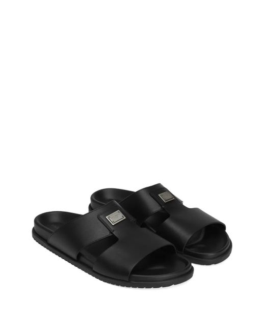 Dolce & Gabbana Black Leatehr Sandal With Logo for men