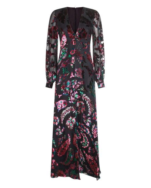 Etro Blue Floral-Velvet Maxi Dress