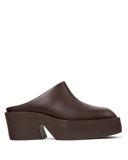 Camper Brown Smooth Leather Square-Toe Platform Mules