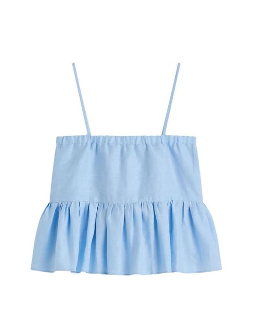 Scanlan Theodore Blue Peplum Spaghetti-Strap Blouse