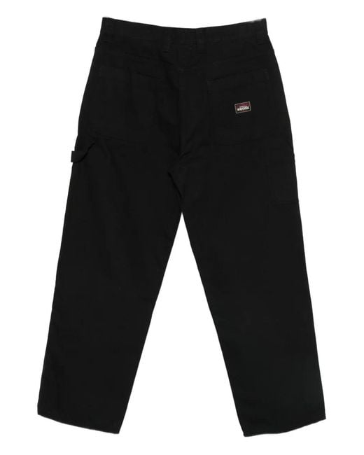 Stussy Black Straight-Leg Logo-Patch Trousers