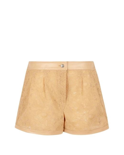 Ermanno Scervino Natural Lace-Overlay Leather-Trim Shorts