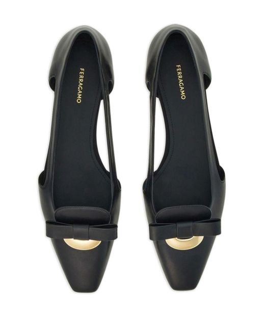 Ferragamo Black Drop Bow Leather Ballerina Shoes