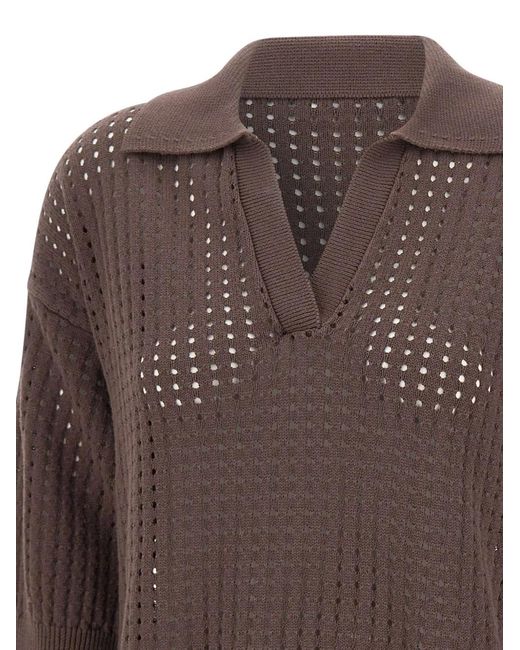 Kangra Brown Openwork V-Neck T-Shirt