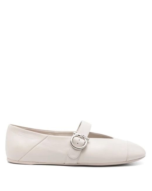 Ferragamo White Gancini Ballet Flats