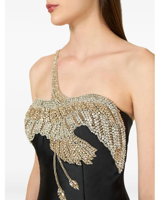 Costarellos Black Venezia Crystal-Appliqué Gown