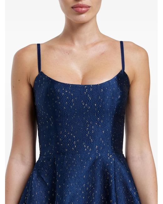 POST MERIDIEM Blue Jacquard Corset-Bustier Midi Dress