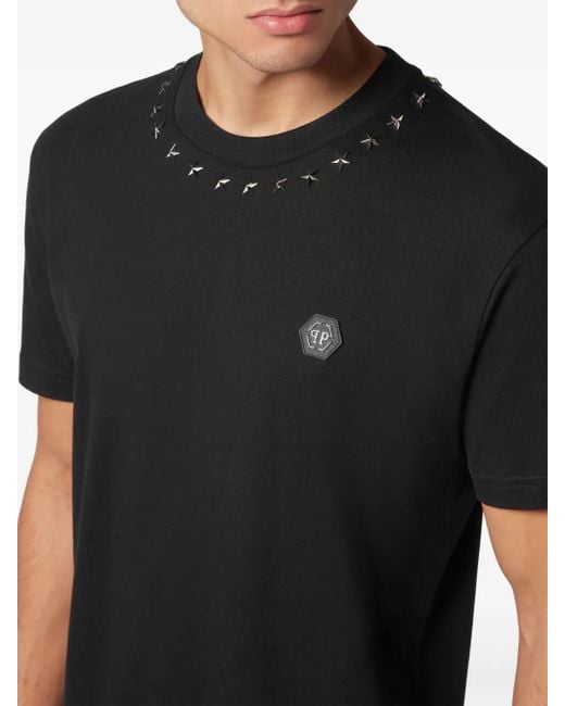 Philipp Plein Black Logo-Appliqué Cotton Crew-Neck T-Shirt for men