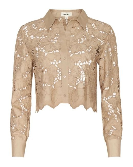 L'Agence Button-Down Top Met Bloemenkant in het Natural