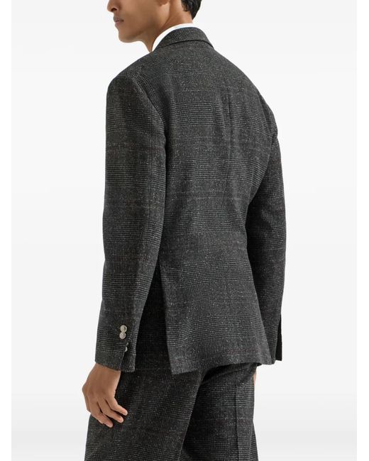 Brunello Cucinelli Black Silk, Wool And Cashmere Prince Of Wales Flannel Deconstructed Blazer for men