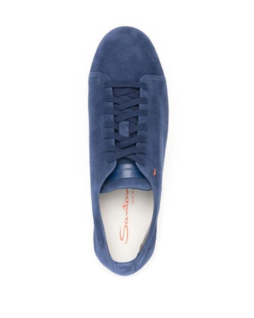 Santoni Blue Suede Lace-Up Sneakers