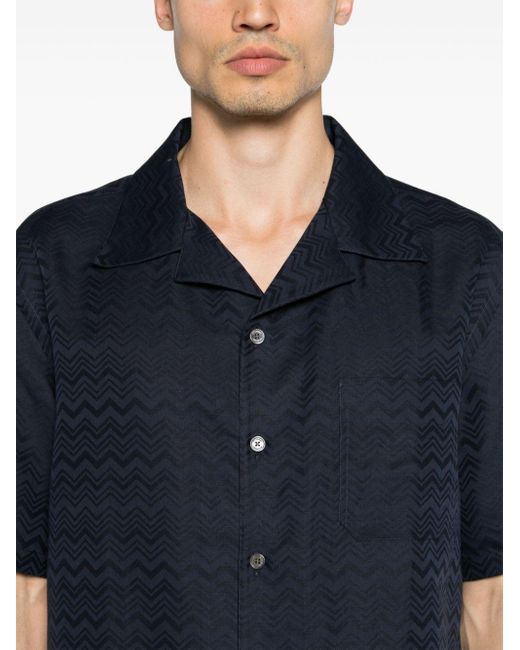 Missoni Blue Chevron-jacquard Short-sleeve Shirt for men