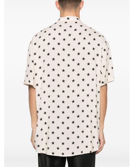 Balmain White Star-print Collarless Shirt for men