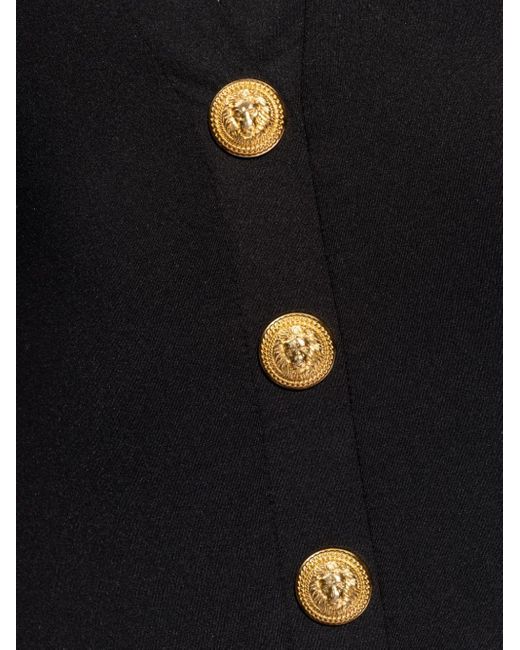 Balmain Black V-Ausschnitt-Badeanzug mit Knopfdetail