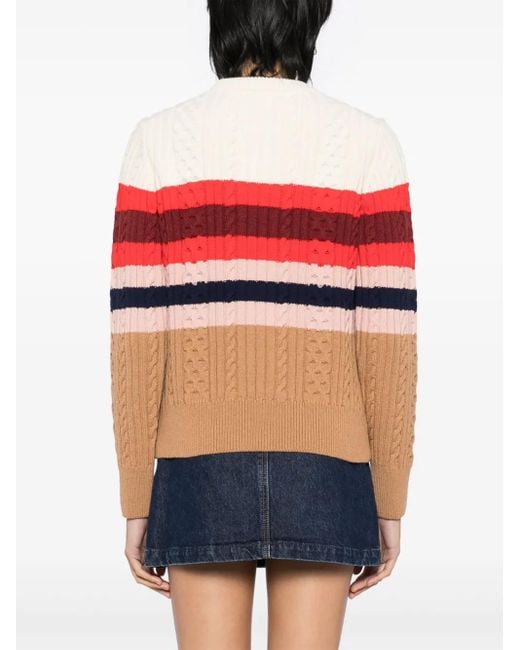 Maison Kitsuné Red Striped Cable Jumper