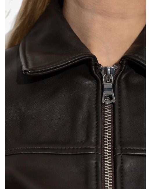 Officine Generale Black Zip-Up Leather Jacket