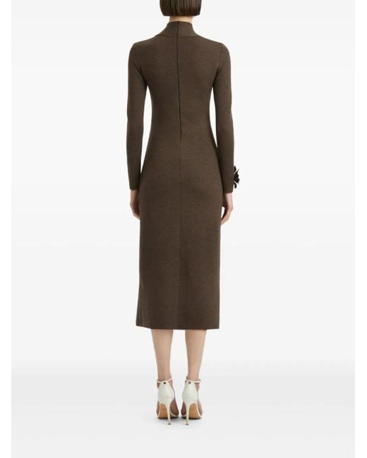 Oscar de la Renta Midi-Jurk Met Bloemapplicatie En Gedrapeerde Hals in het Brown