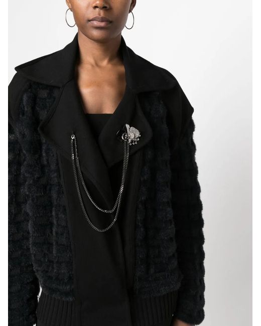 Genny Black Brooch-Detail Wool Jacket