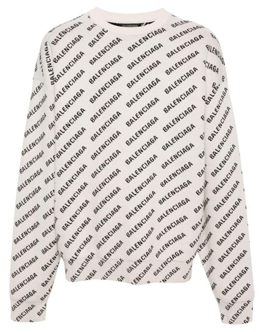 Balenciaga Gebreide Logo Intarsia Sweater in het White voor heren