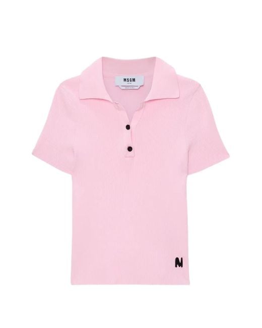 MSGM Pink Polo En Maille À Design Côtelé