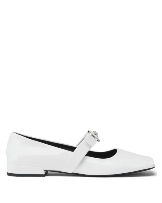 Versace White Gianni Ribbon Ballerina Shoes