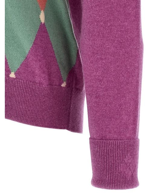 Ballantyne Pink Argyle-Pattern V-Neck Sweater for men