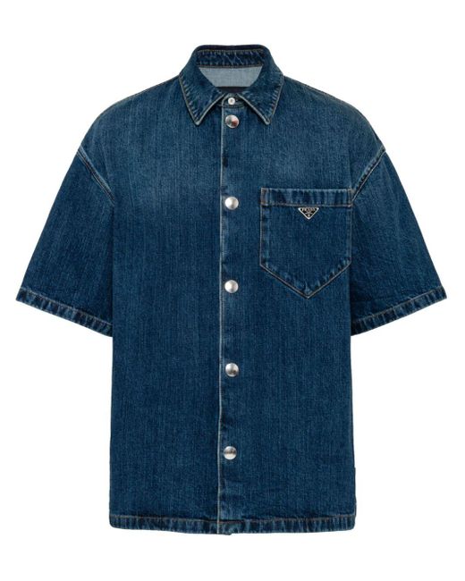 Chemise en jean à logo triangle Prada pour homme en coloris Blue