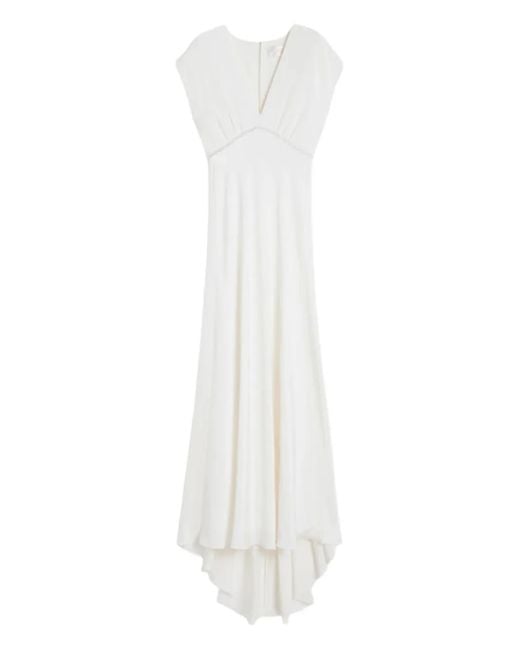 Max Mara White Burano V-Neck Embellished Maxi Dress